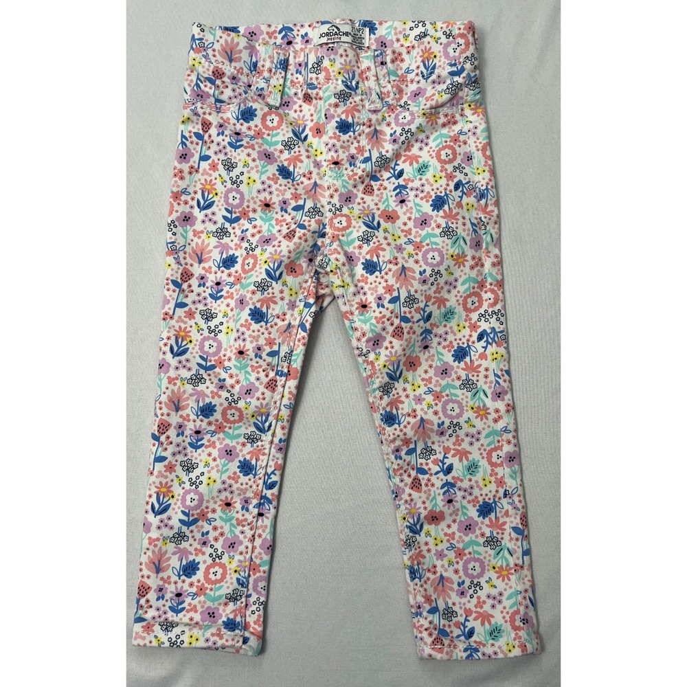 Jordache Girls Floral Jeggings Pants Pink Stretch Skinny Size 2T